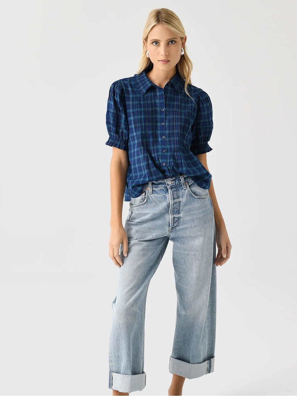 Birds of Paradis by Trovata Jess Shirt -plaid blue